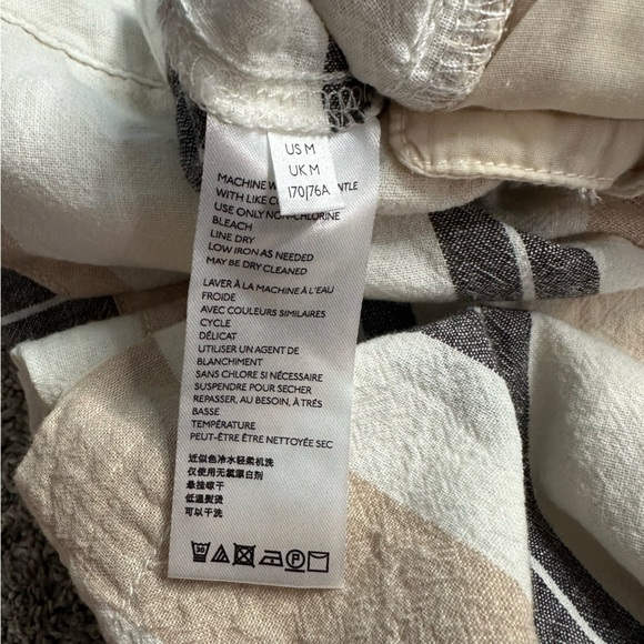 Anthropologie Shorebound Cropped Linen Wide-Leg Pants Medium tan cream striped - Picture 10 of 11